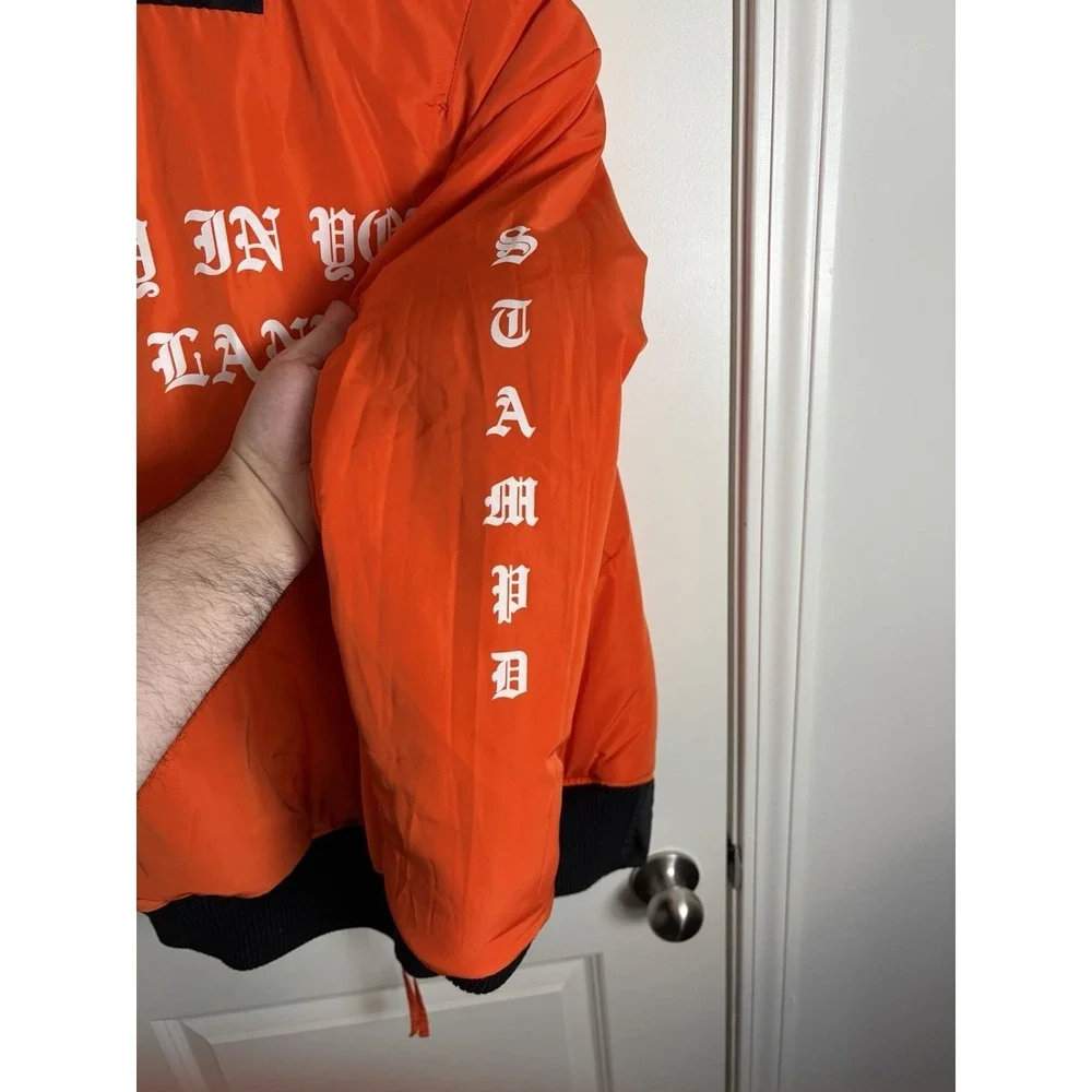 Stampd Men's Black/Orange Graphic Reversible Bomber Jacket $525